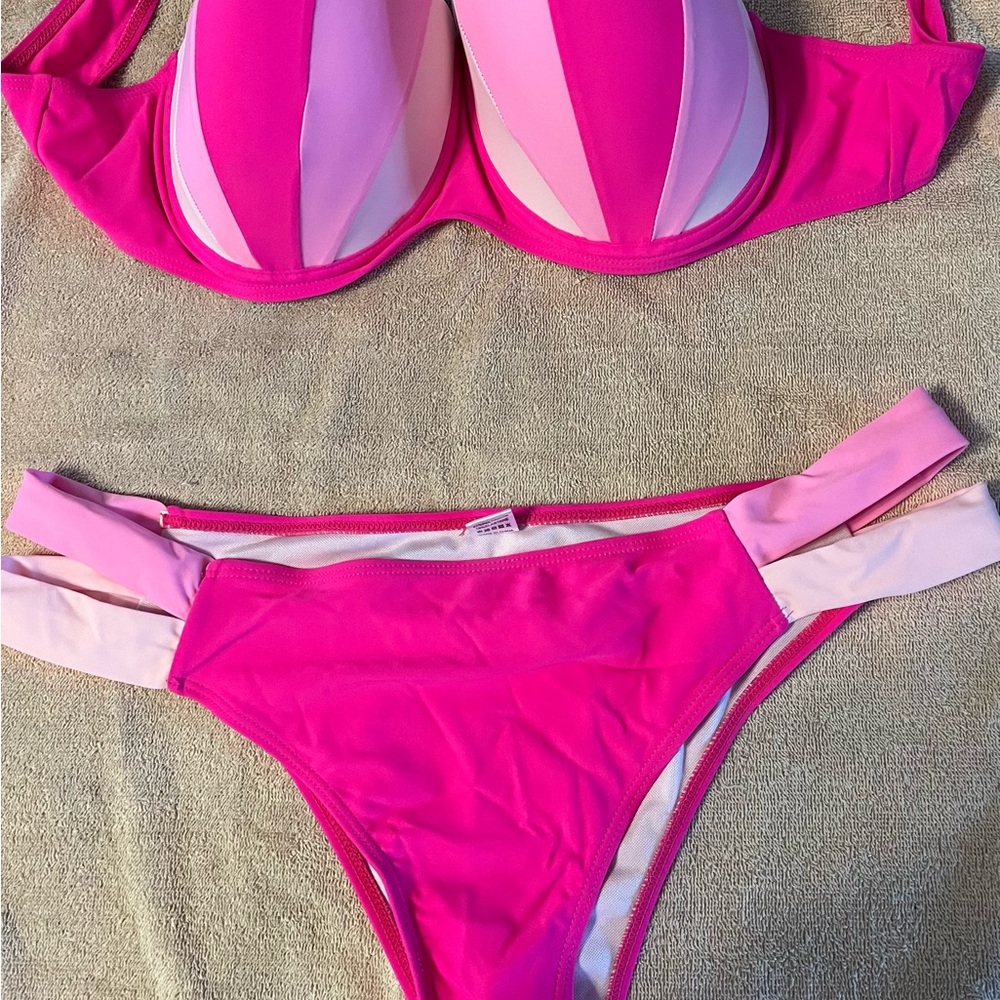 Two-Piece Push-Up Bikini Set in Hot Pink & Light Pink
